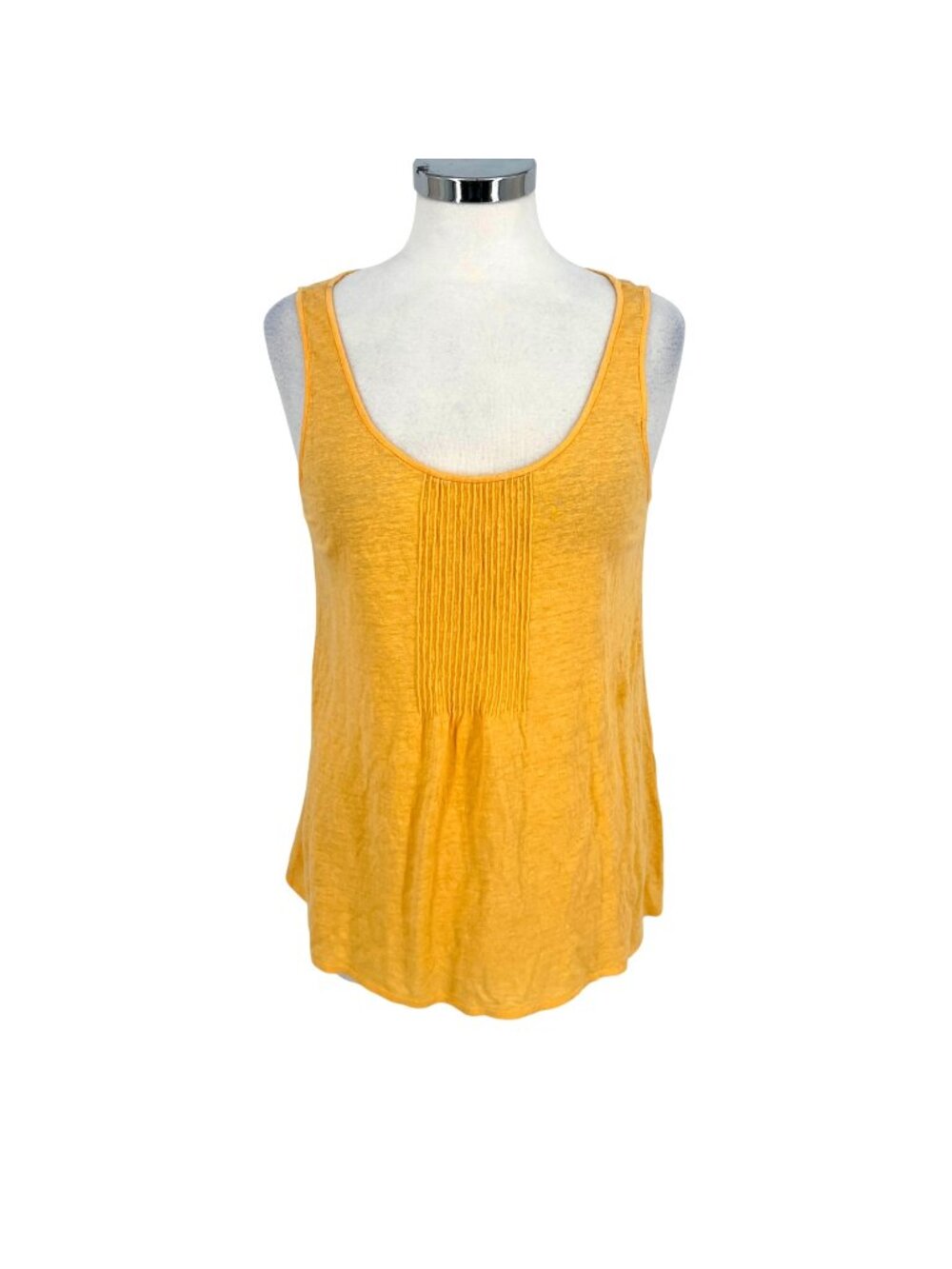 Eileen Fisher 100% Linen Yellow Scoop Neck Tank Top Pin Tuck Detail Size Medium